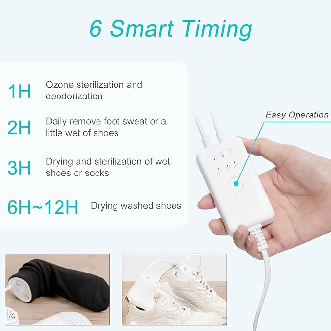 Shoe Dryer and Deodorizer with Timer - Shoes Boots Socks Gloves Dryer Warmer, Adult-Foot-Shaped | No Noise | Strong Wire | US Plug (PM20)