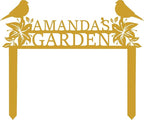 Personalized Metal Garden Name Sign with Flowers and Birds, Custom Yard Sign with Stake