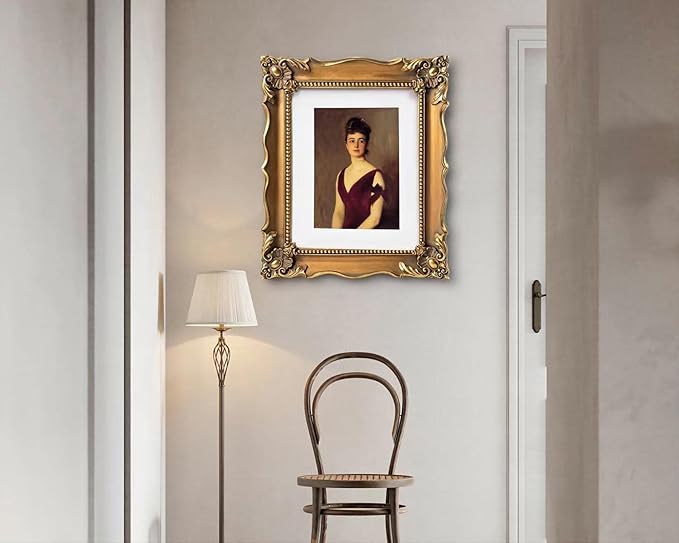 Vintage 8x10 Picture Frame with Embossed Flower, Ornate Gold Frame for 8x10 or 5x7 Photos with White Mat, Antique Photo Frame for Tabletop & Wall Hanging (Bronze)