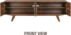 NTC Sapa Mid-Century Modern Solid Wood TV Stand 4-Door Media Console with Carved Geometric Fronts for TVs up to 75", Effortless Assembly, Dark Walnut
