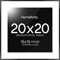 Homeforia 20x20 Picture Frame Black, High End Metal 20x20 Square Poster Frame Matted to 16x16 Print, 20 x 20 Black Frames with Mat 16 x 16 Photo, 20by20 Thin Frames, Tempered Glass, Wall Kit, Set of 1