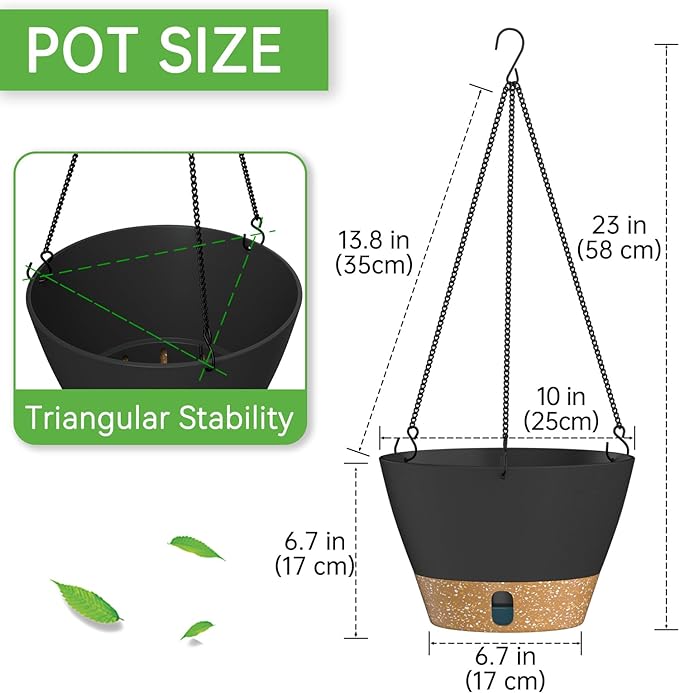 ZMTECH 10 Inch Hanging Planters for Outdoor Plants, Hanging Pots for Plants Indoor with Visible Water Level, Hanging Flower Basket with Drainage Holes & Removable Tray(2 Pack, Gray)