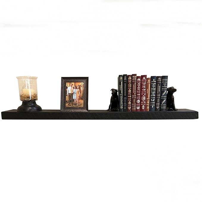 joelsantiques - 54 Inch Wooden Floating Shelves for Wall - 54x8x2 in - Made of Natural Wood - Long Heavy Duty Rustic Wall Shelves for Bedroom - Perfect for Living Room, Kitchen - Black