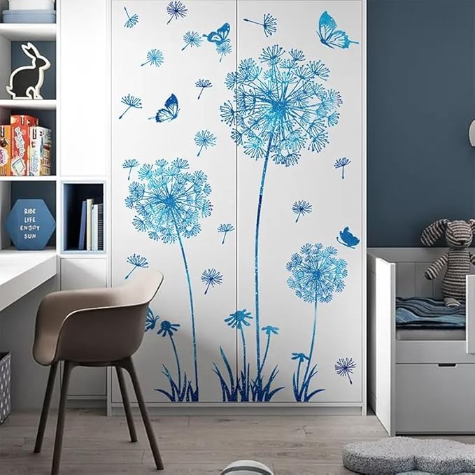 Hello Spring Summer Window Cling Sticker Flowers, and Butterfly Window Stickers, Spring and Summer Decor, Home, Shop, and Party Window Glass Display Stickers (Blue)