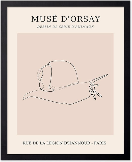 Poster Master Vintage Poster - Retro One Line Snail Drawing Print - Snail Line Art - Minimal Gift for Men, Women, Animal Lover - Abstract Wall Decor for Home, Office, 11x14 Black Framed