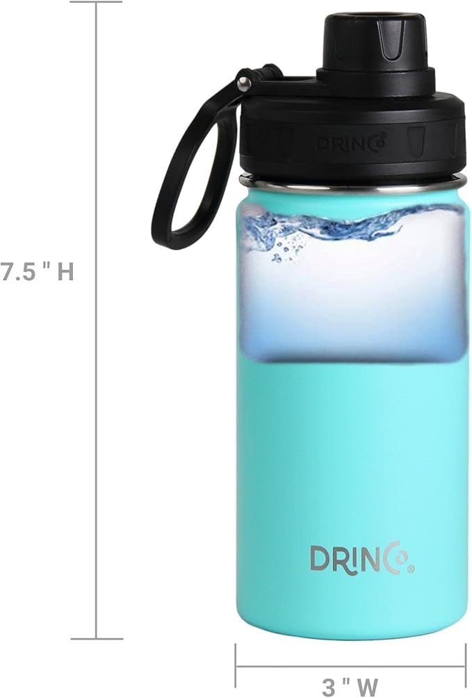 DRINCO Stainless Steel Water Bottle Spout Lid Vacuum Insulated Double Wall Water Bottle Wide Mouth (40oz 32oz 22oz 18oz 14oz) Leak Proof Keeps Cold or Hot (14 oz, 14oz Teal)