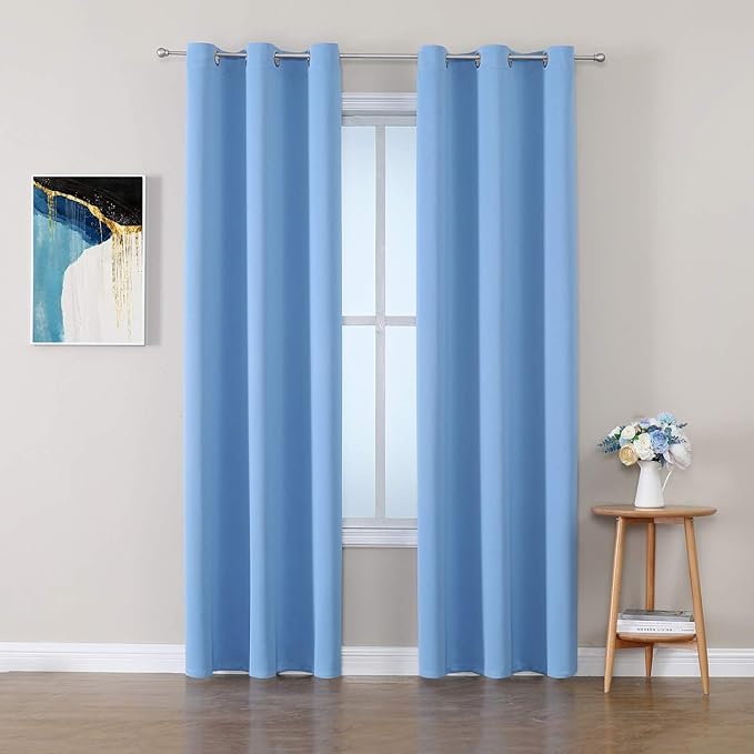 ChrisDowa Grommet Room Darkening Curtains for Bedroom and Living Room - 2 Panels Set Thermal Insulated Blackout Curtains (Sky Blue, 42W x 84L)