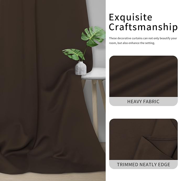 Easy-Going Blackout Curtains for Bedroom, Solid Thermal Insulated Grommet and Noise Reduction Window Drapes, Room Darkening Curtains for Living Room, 2 Panels(46x84 in, Dark Brown)