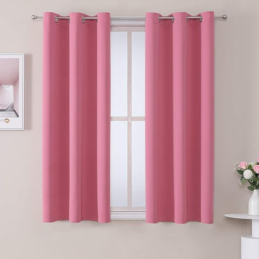 ChrisDowa Grommet Room Darkening Curtains for Bedroom and Living Room - 2 Panels Set Thermal Insulated Blackout Curtains (Pink, 42W x 63L)