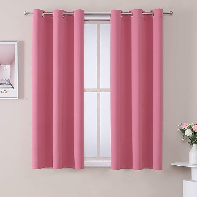 ChrisDowa Grommet Room Darkening Curtains for Bedroom and Living Room - 2 Panels Set Thermal Insulated Blackout Curtains (Pink, 38W x 54L)