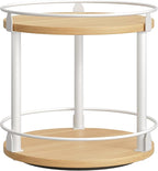 Lazy Susan Organizer, Rotating Spice Rack, 2 Tier Spice Turntable Organizer, Industrial Turntable Spice Holder, for Kitchen Countertop, Compact and Versatile, White and Natural SR22WN