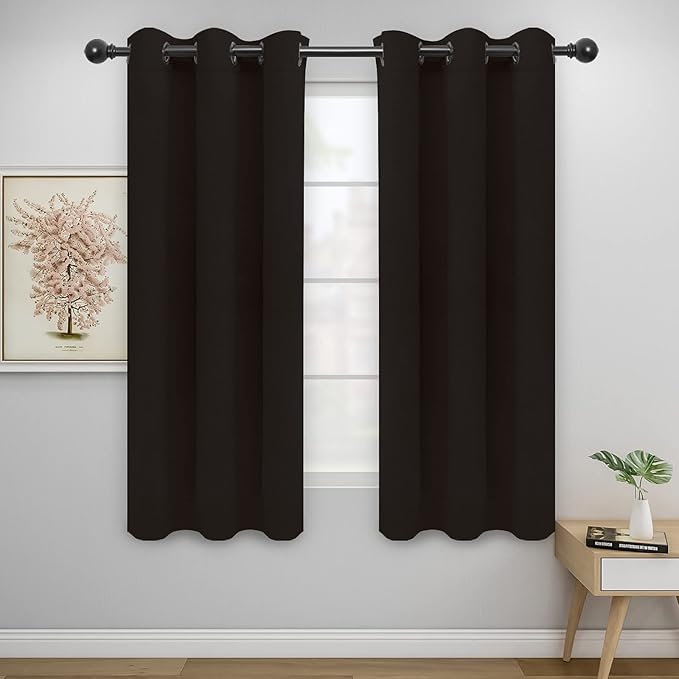 Easy-Going Blackout Curtains for Bedroom, Solid Thermal Insulated Grommet and Noise Reduction Window Drapes, Room Darkening Curtains for Living Room, 2 Panels(42x63 in, Dark Brown)