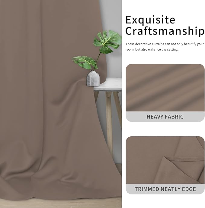 Easy-Going Blackout Curtains for Bedroom, Solid Thermal Insulated Grommet and Noise Reduction Window Drapes, Room Darkening Curtains for Living Room, 2 Panels(46x84 in, Camel)