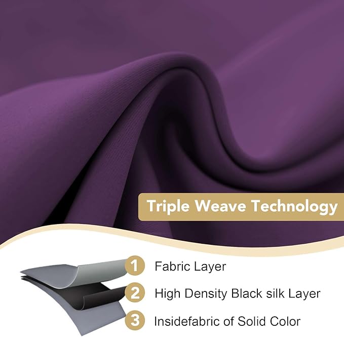 H.VERSAILTEX Window Treatment Blackout Thermal Insulated Room Darkening Solid Grommet Curtains/Drapes for Bedroom (Set of 2 Panels,52 by 63 Inch Long,Plum Purple)