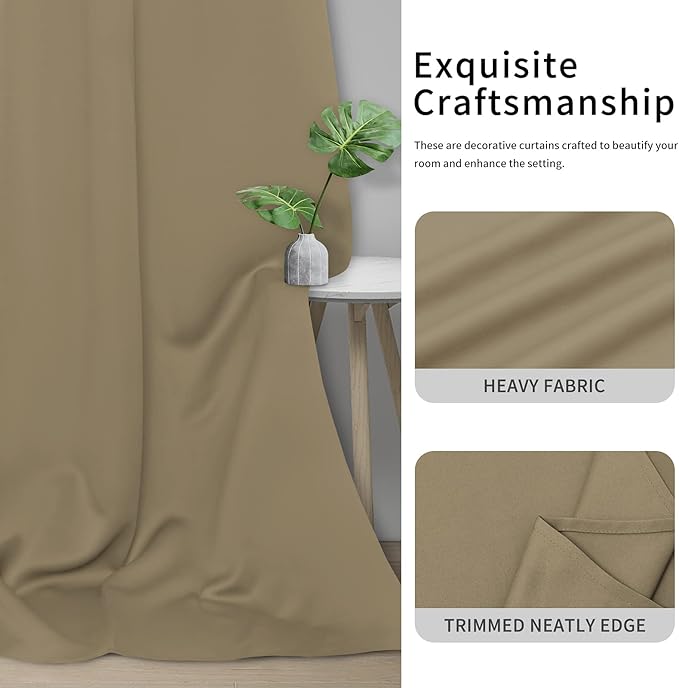 Easy-Going Blackout Curtains for Bedroom, Solid Thermal Insulated Grommet and Noise Reduction Window Drapes, Room Darkening Curtains for Living Room, 2 Panels(42x63 in, Tan)