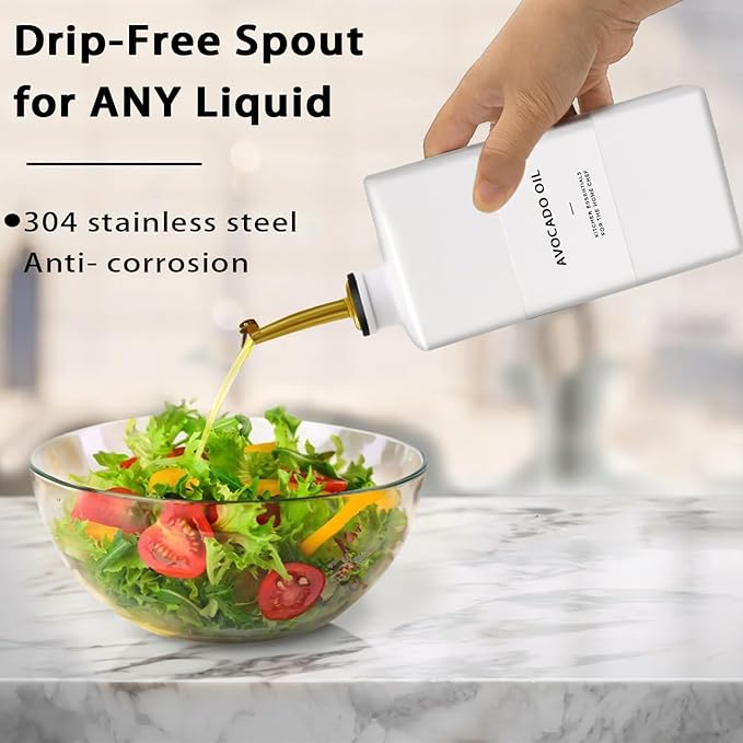 Olive Oil Dispenser Bottle for Kitchen, 16.9oz Soy Sauce Dispenser, UV Protected Oil&Vinegar Cruet Set, Soy Sauce Dispenser (White, Set of 2)