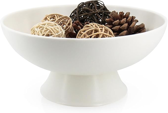 White Pedestal Decorative Bowl - 8" Minimalist Decorative Fruit Bowl for Kitchen Counter, Entryway,Multi-Purpose Centerpiece bowl for Bread, Snacks, Candy, Perfect for Housewarming &Wedding Gift