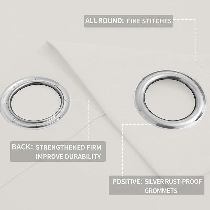 Easy-Going Blackout Curtains for Bedroom, Solid Thermal Insulated Grommet and Noise Reduction Window Drapes, Room Darkening Curtains for Living Room, 2 Panels (52x46 in,Ivory)