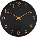 Mosewa Wall Clock 14 Inch Black Battery Operated Silent Non Ticking Simple Minimalist Rose Gold Numbers Decorative for Bedroom Living Room Kitchen Home Office