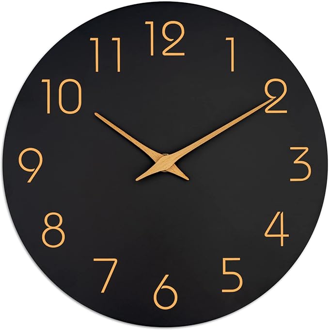 Mosewa Wall Clock Battery Operated 10 Inch Black Silent Non Ticking Simple Minimalist Style Rose Gold Numbers Decorative for Living Room Kitchen Home Office Bathroom