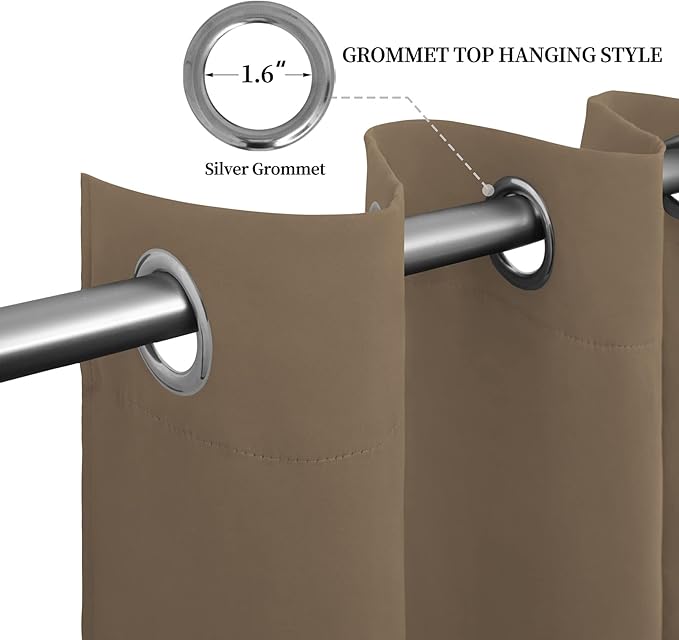 Easy-Going Blackout Curtains for Bedroom, Solid Thermal Insulated Grommet and Noise Reduction Window Drapes, Room Darkening Curtains for Living Room, 2 Panels (52x46 in,Camel)