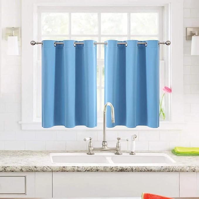 ChrisDowa Small Window Curtains for Kitchen and Bedroom - Grommet Short Thermal Insulated Room Darkening Curtains (2 Panels, Sky Blue, 52 x 36 Inch)