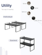 Nxconsu 2Pack Cabinet Shelves Stackable Shelf Organizer Rack Riser for Kitchen Cabinet Pantry Cupboard Counter Countertop Home Organization Storage Space Saver Heavy Duty Metal Nonslip Black