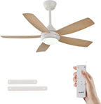 42" Ceiling Fan with Lights, 5 Blades, 6 Speeds DC Reversible, Dimmable, Low Profile Ceiling Fan with Light and Remote Control for Bedroom or Living Room
