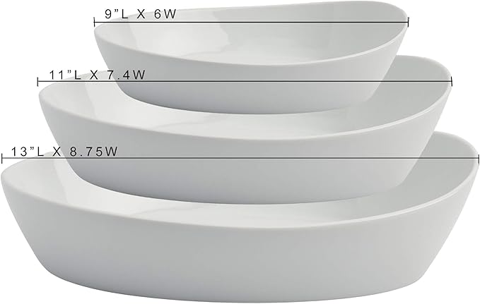 Denmark White Porcelain Chip Resistant Scratch Resistant Commercial Grade Serveware, 3 Piece Oval Serving Bowl Set