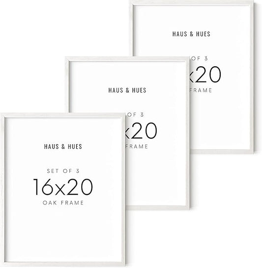 HAUS AND HUES 16x20 Frames Set of 3 - White Picture Pack Poster 16x20, Wall Frame Collage Decor 16 x 20 (White Oak Frame)