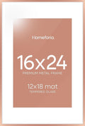 Homeforia 16x24 Picture Frame Rose Gold, High End Metal 16x24 Poster Frames with Mat 12x18 inch Photo, 16 x 24 Rose Gold Frame Matted to 12 by 18 Print, 24x16 Frame, Tempered Glass, Wall Kit, Set of 1