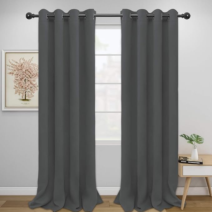 Easy-Going Blackout Curtains for Bedroom, Solid Thermal Insulated Grommet and Noise Reduction Window Drapes, Room Darkening Curtains for Living Room, 2 Panels (52x96 in,Gray)