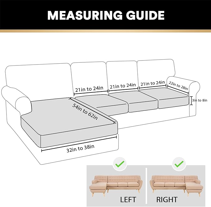PrinceDeco Sectional Couch Covers 4 Pieces Couch Covers for Sofa Velvet Separate Couch Cover L Shape for Left/Right Chaise(3 Seater + 1 Chaise,Ivory)