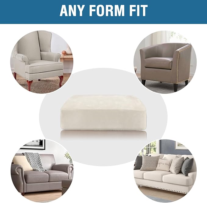 H.VERSAILTEX Velvet Stretch Couch Cushion Cover Plush Cushion Slipcover for Chair Loveseat Sofa Cushion Furniture Protector Seat Cushion Sofa Cover (3 Piece Sofa Cushion Covers, Porcelain)