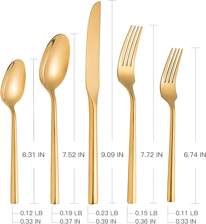 Gold Silverware Set Flatware Set Stainless Steel Cutlery Set 40 Pieces Hexagon Handle Home Kitchen Daily Use Service for 8