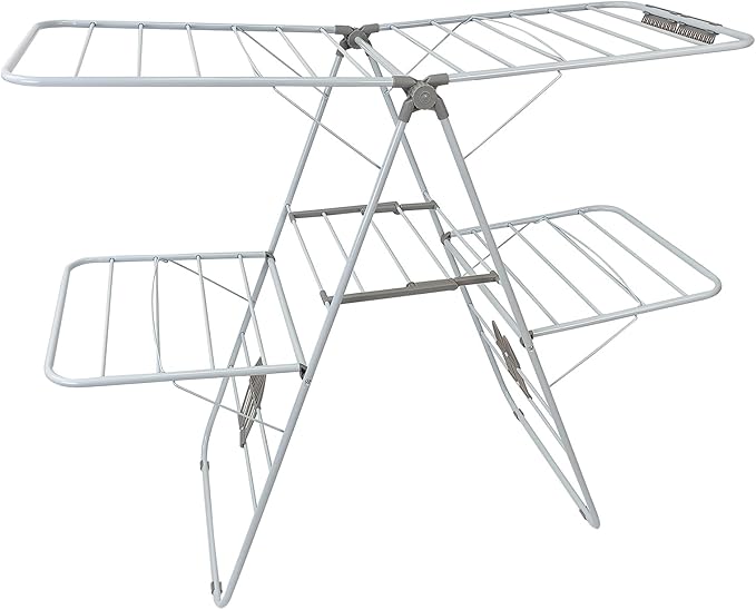 Large Capacity Double Drying Rack, Folding Rustproof Drying Rack with Non-Slip Clips and Drainage Shoe Rack, Height Adjustable, Airy and Quick Drying, Suitable for Balcony and Outdoor Use