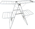 Large Capacity Double Drying Rack, Folding Rustproof Drying Rack with Non-Slip Clips and Drainage Shoe Rack, Height Adjustable, Airy and Quick Drying, Suitable for Balcony and Outdoor Use