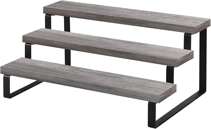 YINMIT Wooden Display Riser Stand, Tiered Perfume and Cologne Organizer Stand, 3 Tier Spice Rack Organizer, Rustic Display Shelf for Candles (3 Tier,Grey)