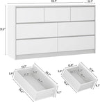 White Malm Dresser for Bedroom, 55 Inch Full High Gloss Dresser with 7 Drawers, Modern Large Wood Chest of Drawer Handle Free, Living Room, Entryway, Hallway, White