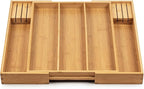 Purawood Kitchen Drawer Organizer with Knife Blocks - Utensil Drawer Organizer for Kitchen, Cutlery Tray & Silverware Organizer, 3-5 Slots - Bamboo Organizer for Utensils & Flatware (Natural)