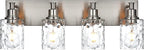 BONLICHT 4-Light Bathroom Vanity Light Fixture Brushed Nickel Industrial Wall Sconce Lighting with Hammered Glass Shade for Living Room Bedroom Hallway Porch Workshop Dressing Table