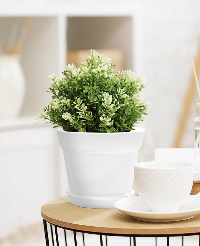 homenote Plant Pots,6 Inch Flower Pots for Plants Plastic Planters for Indoor with Multiple Drainage Holes and Trays, for All Home Garden Flowers Succulents,Outdoor(White&Red,16 Pack)