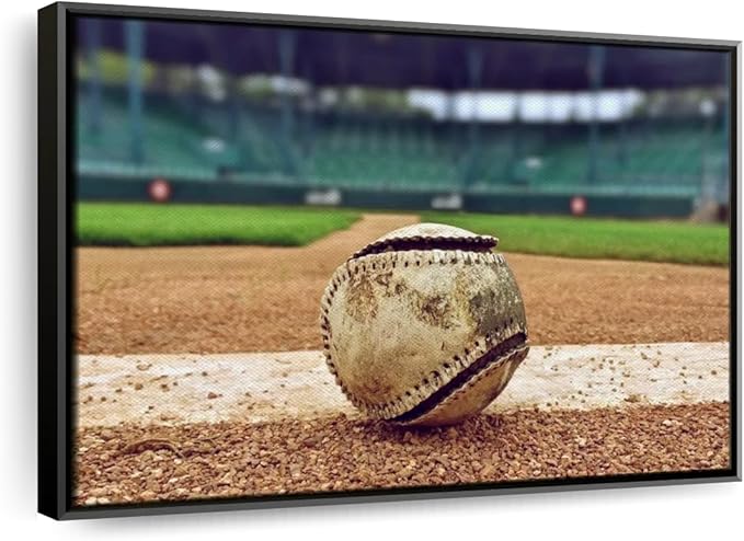 ElephantStock Baseball In Stadium Wall Art - Horizontal Framed Canvas - 1-Piece Living Room Wall Decor - Car Photography Canvas Print - Brown and Beige Decor for Wall - 25" X 17"