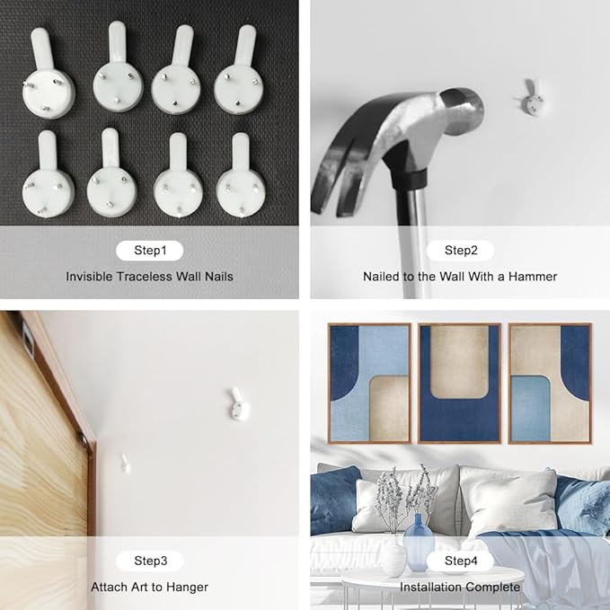 KAIRNE Blue Modern Abstract Canvas Wall Art,Neutral Prints Set of 3(16”X24”),Simple Design Wall Decor,Boho Minimalist Paintings,Blue and White Geometry Pictures for Living Room Bedroom Office Decor