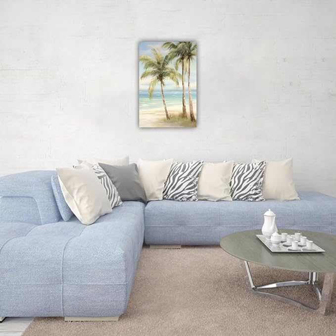 LURENCZH Tropical Beach Canvas Wall Art Seaside Palm Tree Picture Wall Decor Ocean Scenery Painting Prints for Bathroom Decor Framed(Beach-3,16.00" x 24.00")