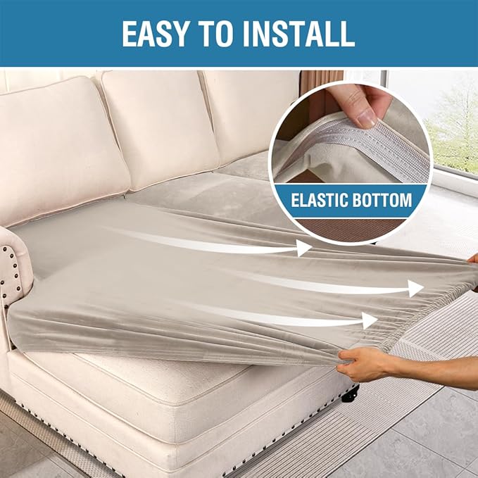 H.VERSAILTEX Velvet Stretch Sectional Couch Covers 3 Pieces Sofa Seat Cushion Covers L Shape Separate Couch Cover for Both Left/Right Sectional Couch (Large Sofa 2 Seater + 1 Chaise, French Oak)