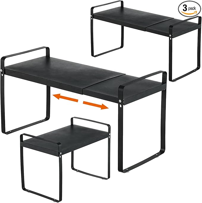 Aertiavty 3 Pack Expandable Cabinet Shelf Organizer Kitchen Shelf Riser Stackable Pantry Shelves Kitchen Organizers and Storage Metal Spice Rack Countertop Organizer Cupboard Adjustable Shelfs