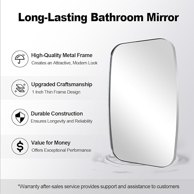 ANDY STAR Polished Chrome Mirror, 24x32 Oblong Bathroom Mirror for Vanity with Stainless Steel Metal Frame, Silver Oval Mirror Modern Anti Rust Wall Mounted