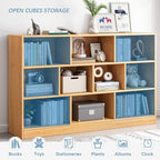 IOTXY Open Shelf Low Bookcase - Wooden 3-Tier Floor Standing Display Cabinet Organizer with Base, 5 Cubes Short Horizontal Bookshelf in Warm White
