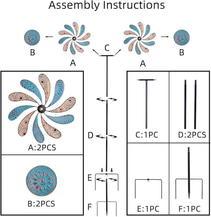 Viveta Wind Spinner for Yard and Garden, 58.7 * 12.6" Kinetic Wind Spinners Metal Windmills for Outside Yard Patio Lawn Decor